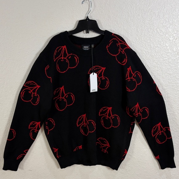 WESC,Size XL,Black Sweater with Red Cherry Pattern - Picture 3 of 17